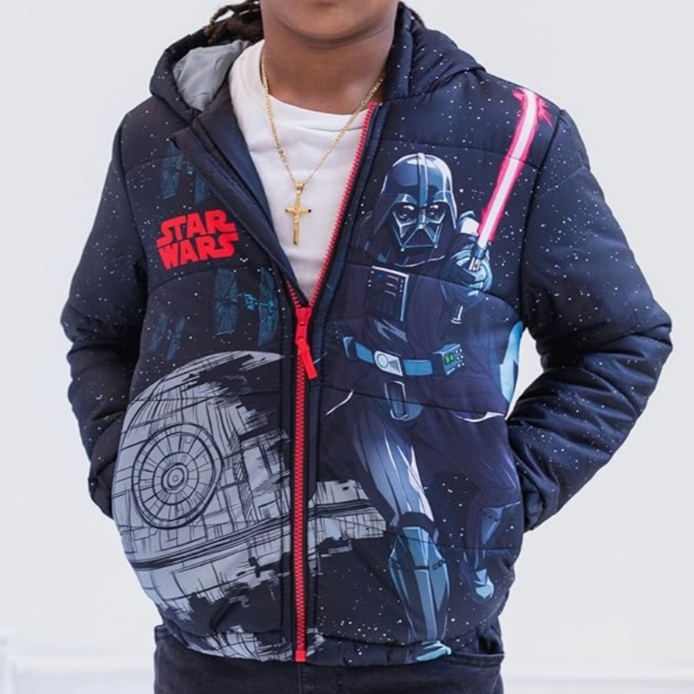 Kids Star Wars Tie Fighter Darth Vader Zip Up Puffer Jacket 7/8